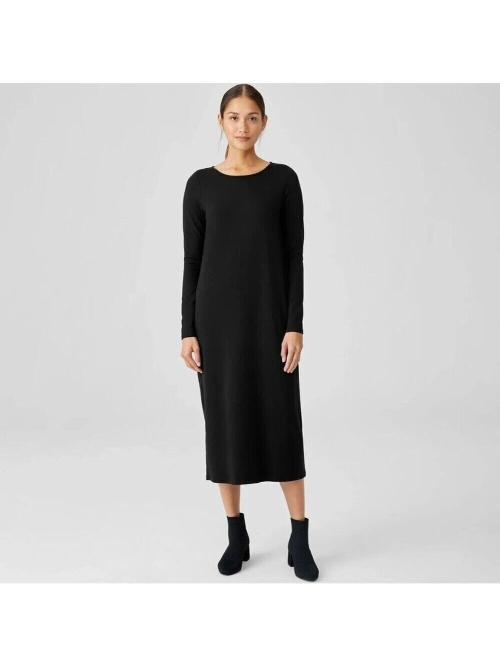 Eileen Fisher Black Long Sleeve Crewneck Shift Dress Women's Size L